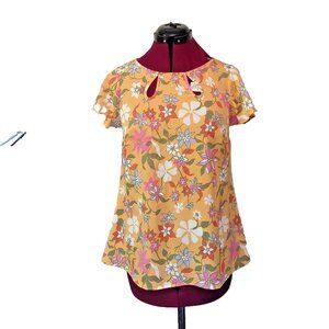 ModCloth Boardroom Brunch Keyhole Blouse Womens Size Small Retro Floral